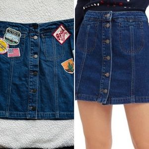 Topshop Mini Moto Denim Skirt with Patches Size 4